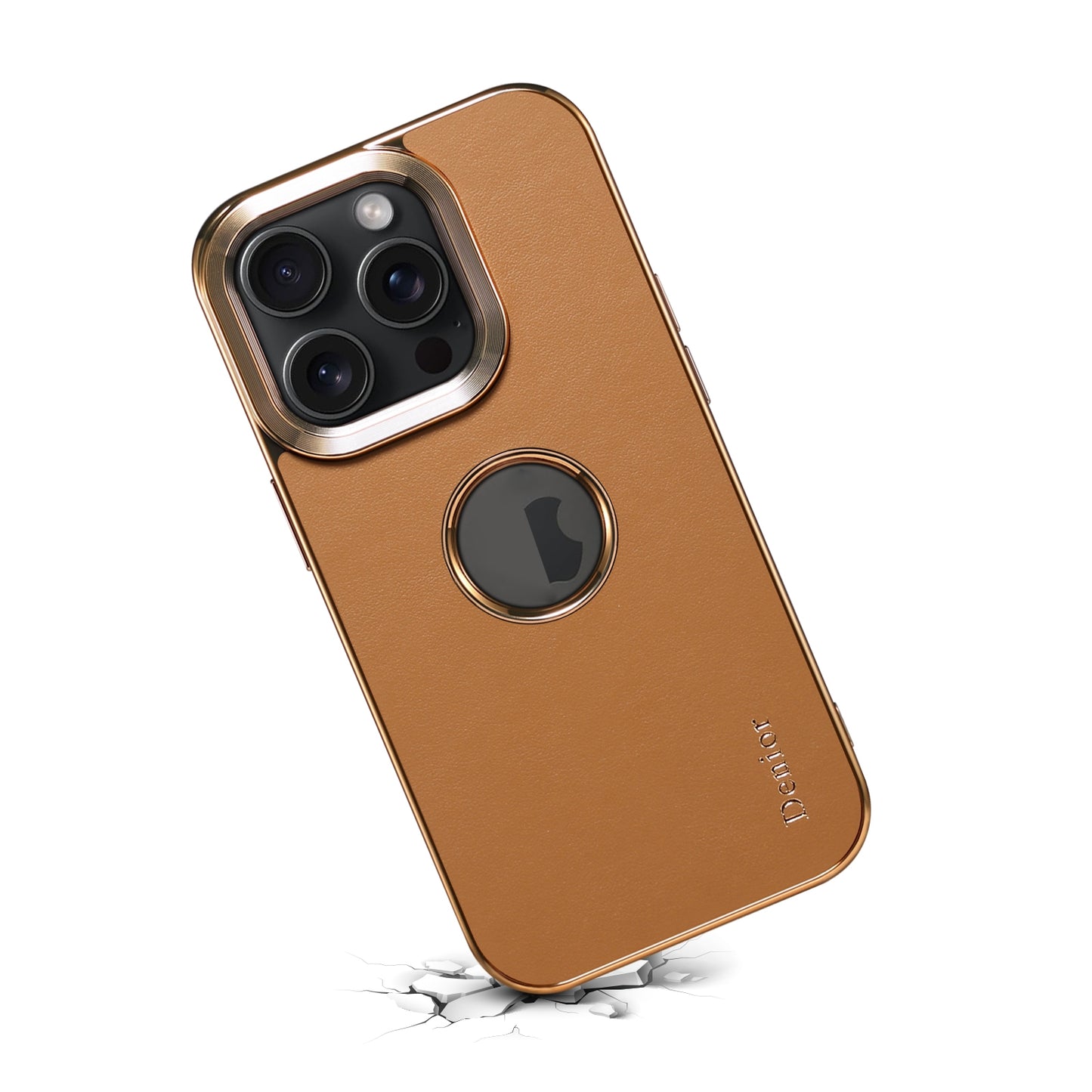ELECTROPRIME For iPhone 15 Denior Fragrant Calf Texture Electroplating Phone Case(Khaki)
