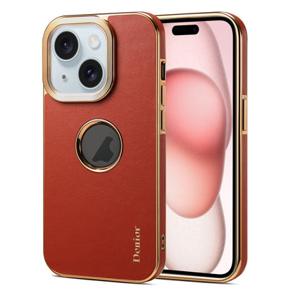 ELECTROPRIME For iPhone 15 Denior Fragrant Calf Texture Electroplating Phone Case(Maroon Red)