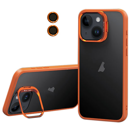ELECTROPRIME For iPhone 15 Lens Holder Frosted Phone Case(Orange)
