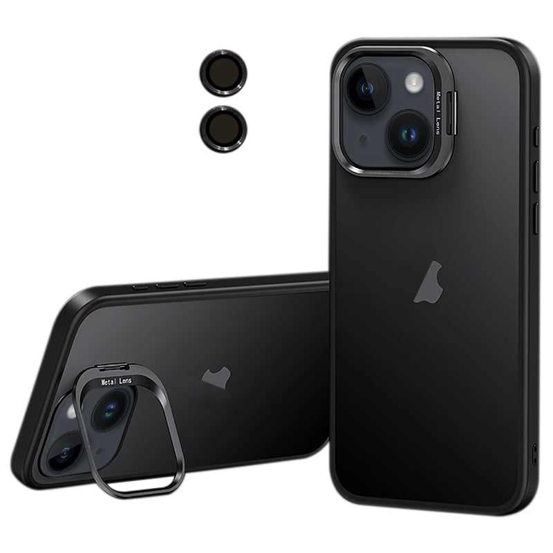 ELECTROPRIME For iPhone 15 Lens Holder Frosted Phone Case(Black)