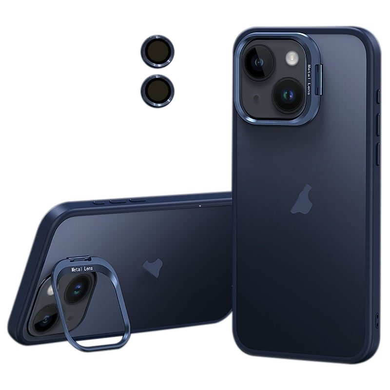 ELECTROPRIME For iPhone 15 Lens Holder Frosted Phone Case(Blue)
