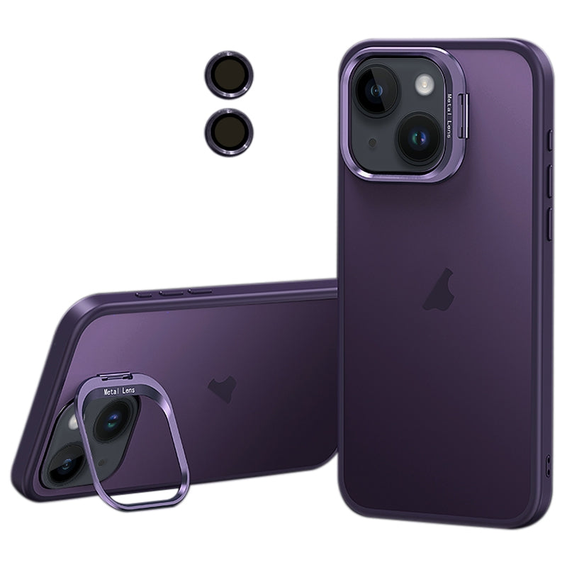 ELECTROPRIME For iPhone 15 Lens Holder Frosted Phone Case(Purple)