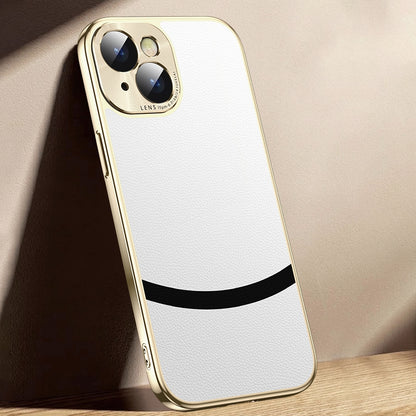 ELECTROPRIME For iPhone 15 Gilt Leather Electroplated Phone Case(White)