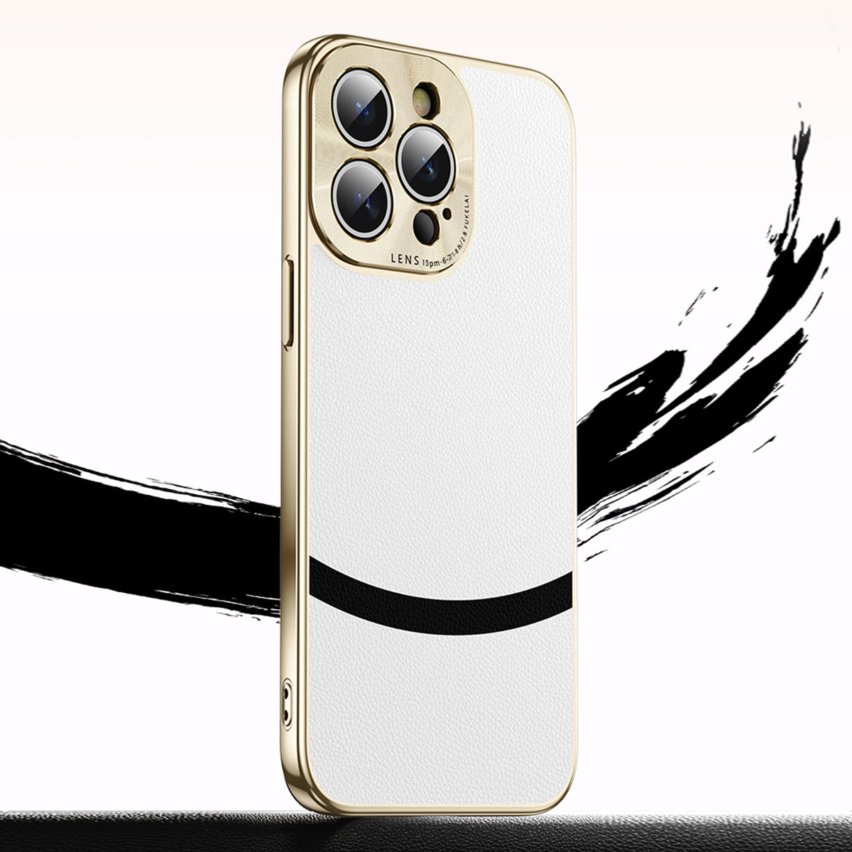 ELECTROPRIME For iPhone 15 Gilt Leather Electroplated Phone Case(Black)