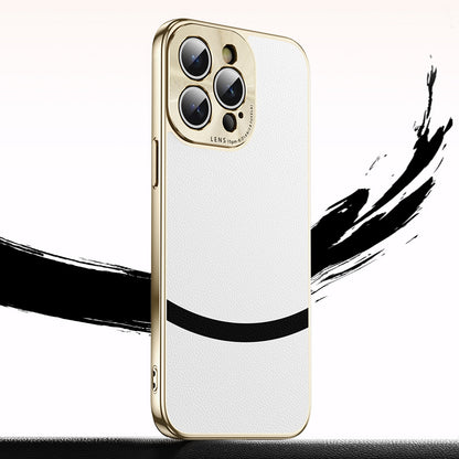 ELECTROPRIME For iPhone 15 Gilt Leather Electroplated Phone Case(Black)