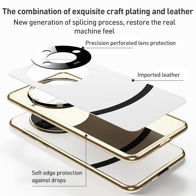ELECTROPRIME For iPhone 15 Gilt Leather Electroplated Phone Case(Black)