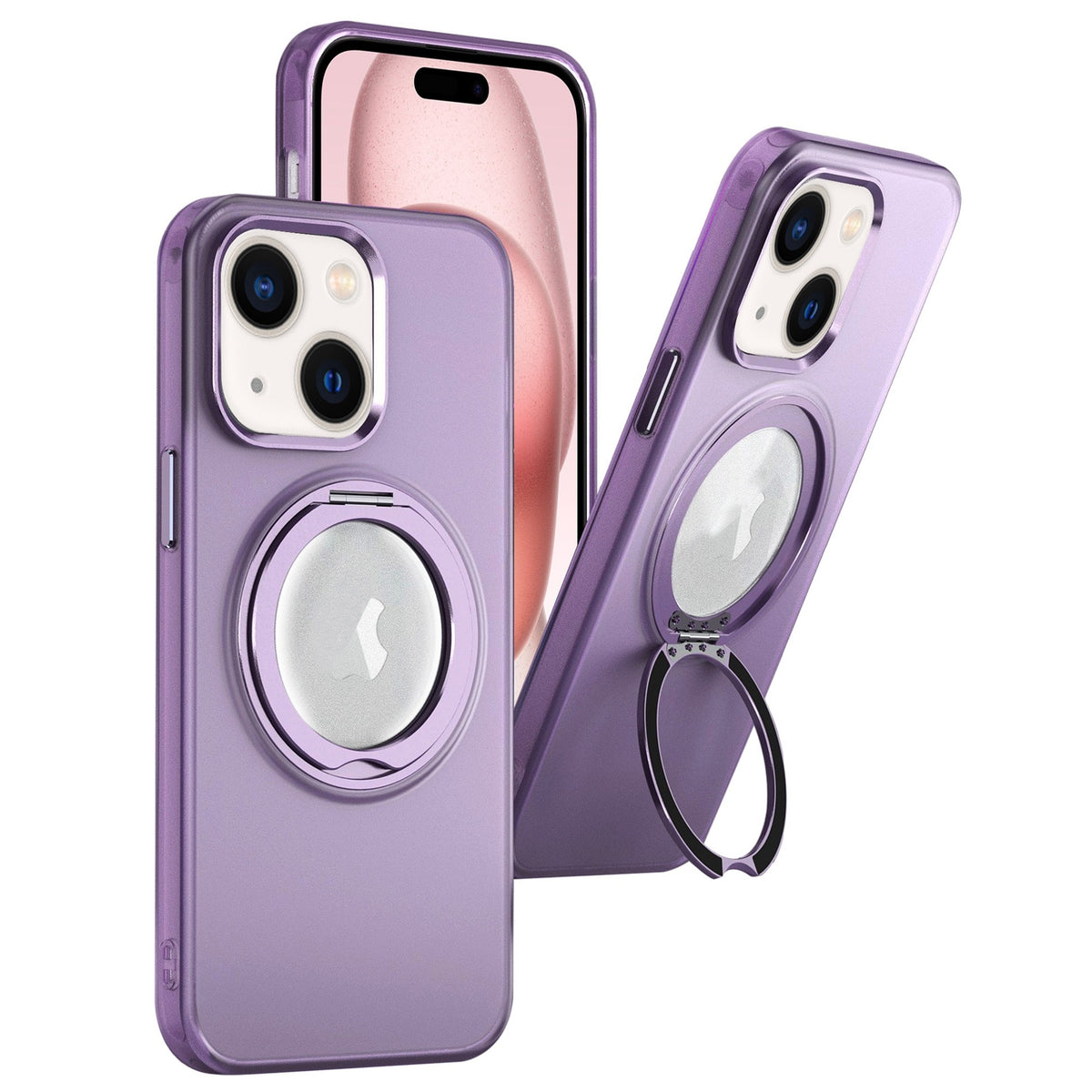 ELECTROPRIME For iPhone 15 Plus 360 Rotate Ring Holder MagSafe PC Phone Case(Purple)