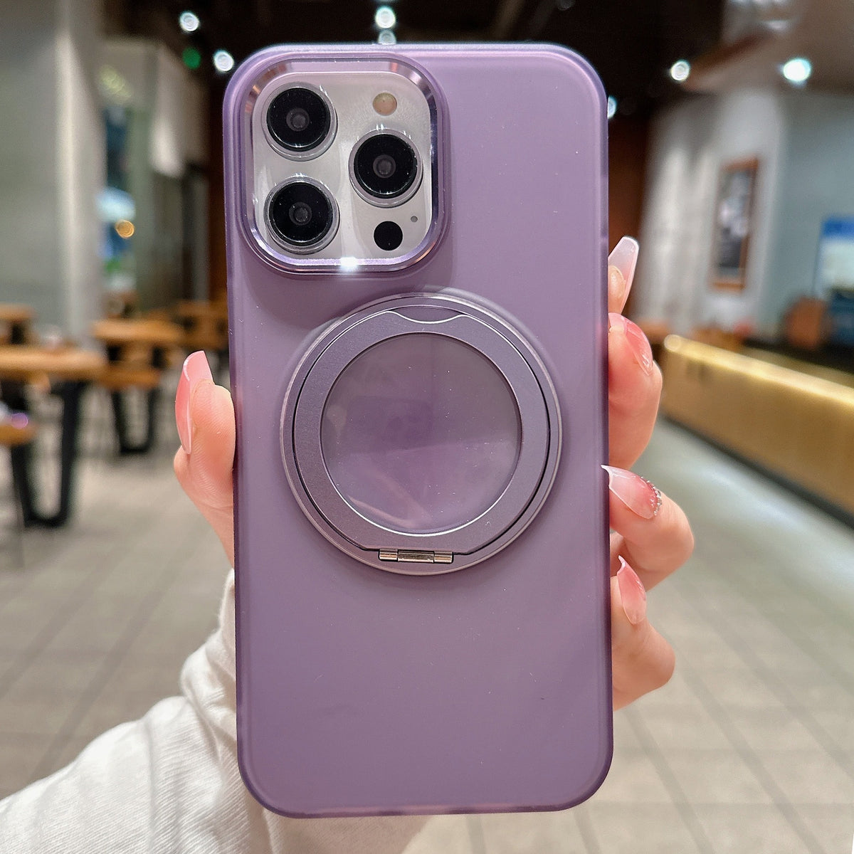 ELECTROPRIME For iPhone 15 Plus 360 Rotate Ring Holder MagSafe PC Phone Case(Purple)