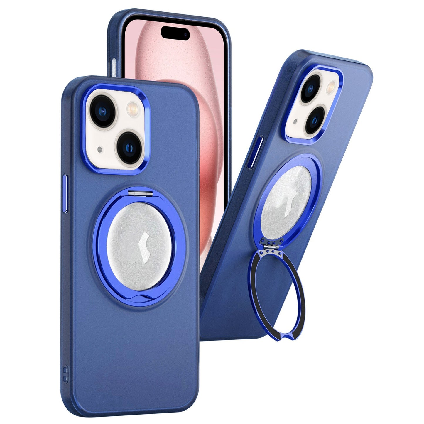 ELECTROPRIME For iPhone 15 360 Rotate Ring Holder MagSafe PC Phone Case(Dark Blue)
