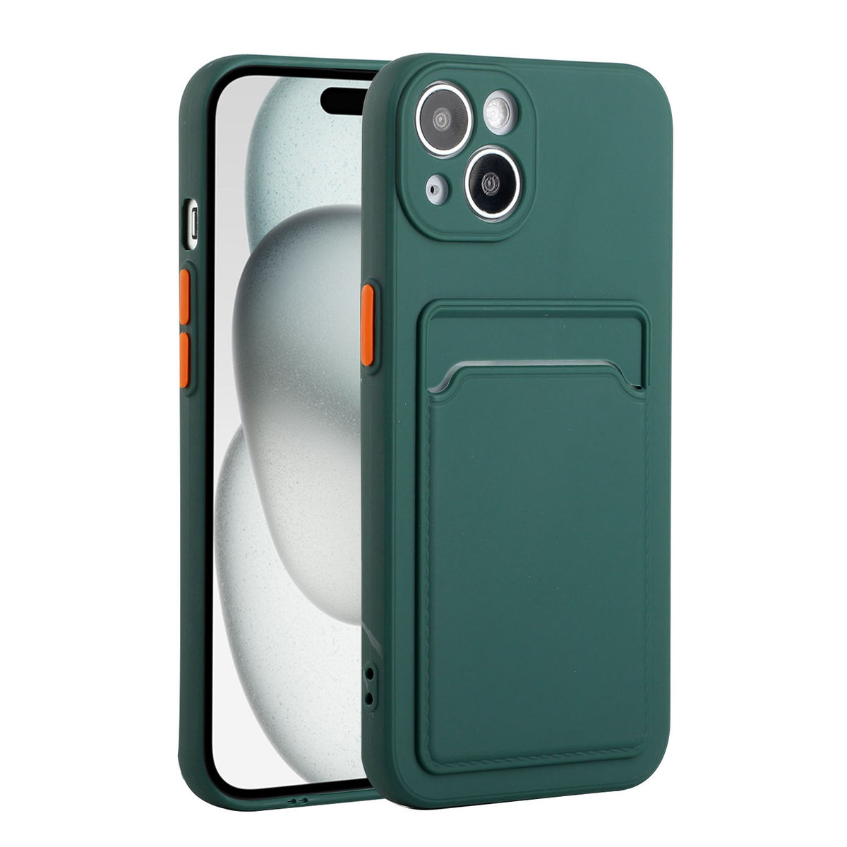 ELECTROPRIME For iPhone 15 Plus Card Slot Design Shockproof TPU Phone Case(Dark Green)