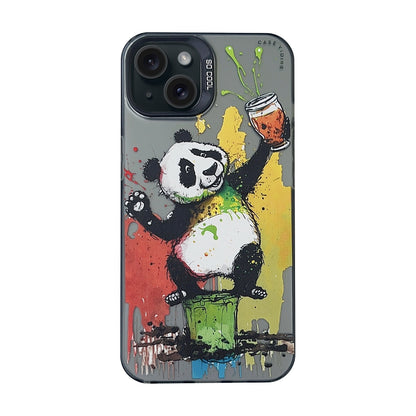 ELECTROPRIME For iPhone 15 Cartoon Animal Graffiti PC + TPU Phone Case(Panda)