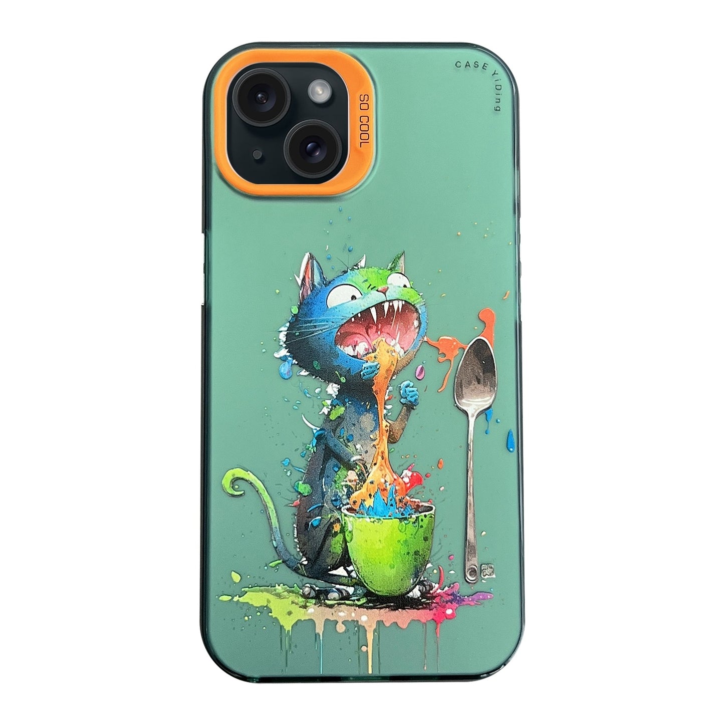 ELECTROPRIME For iPhone 15 Cartoon Animal Graffiti PC + TPU Phone Case(Blue Cat)