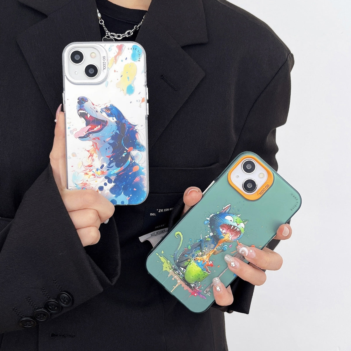 ELECTROPRIME For iPhone 15 Plus Cartoon Animal Graffiti PC + TPU Phone Case(Calico Cat)