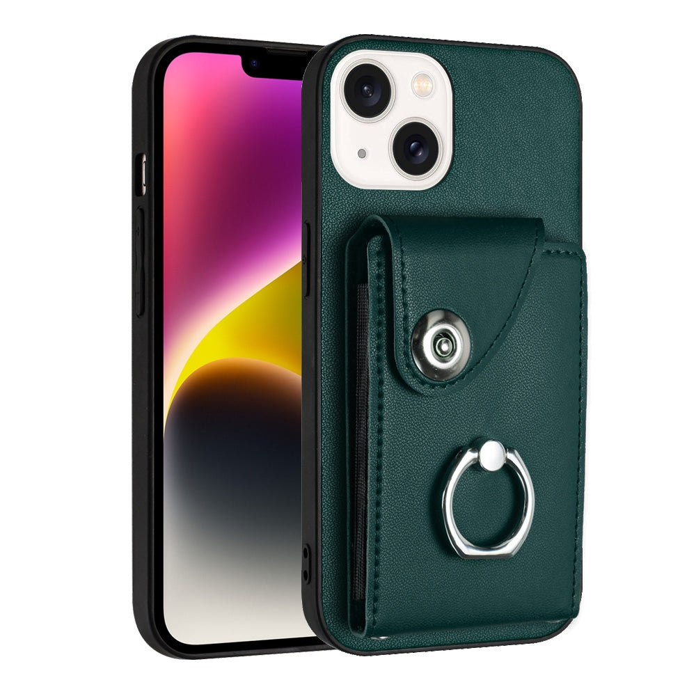 ELECTROPRIME For iPhone 15 Plus Organ Card Bag Ring Holder Phone Case(Green)