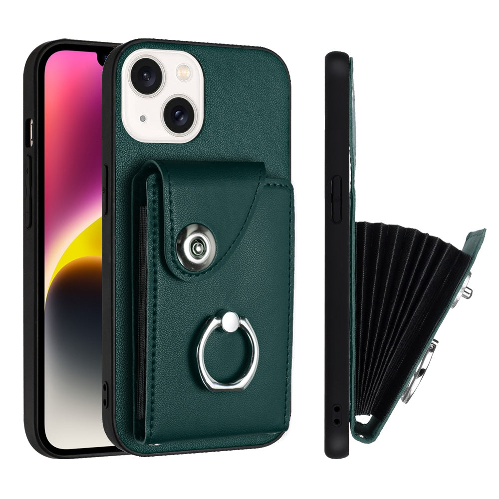 ELECTROPRIME For iPhone 15 Plus Organ Card Bag Ring Holder Phone Case(Green)