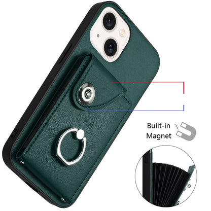 ELECTROPRIME For iPhone 15 Plus Organ Card Bag Ring Holder Phone Case(Green)