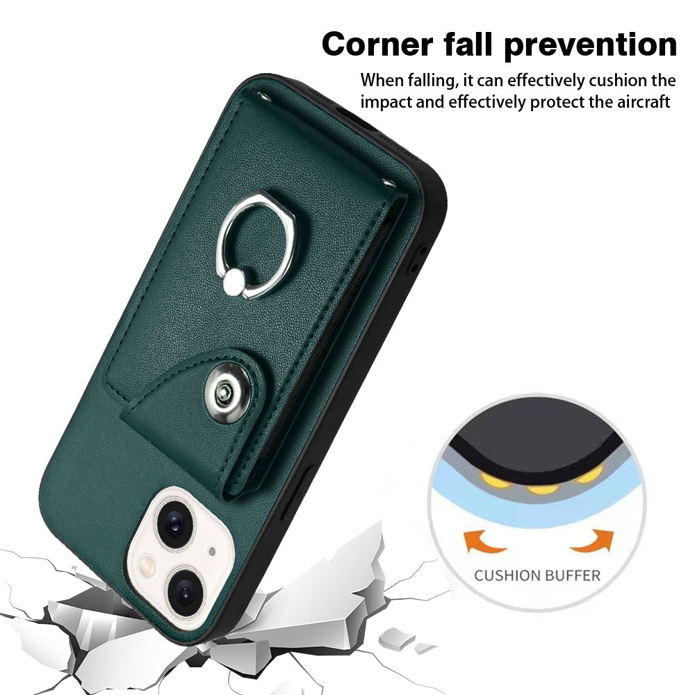 ELECTROPRIME For iPhone 15 Plus Organ Card Bag Ring Holder Phone Case(Green)