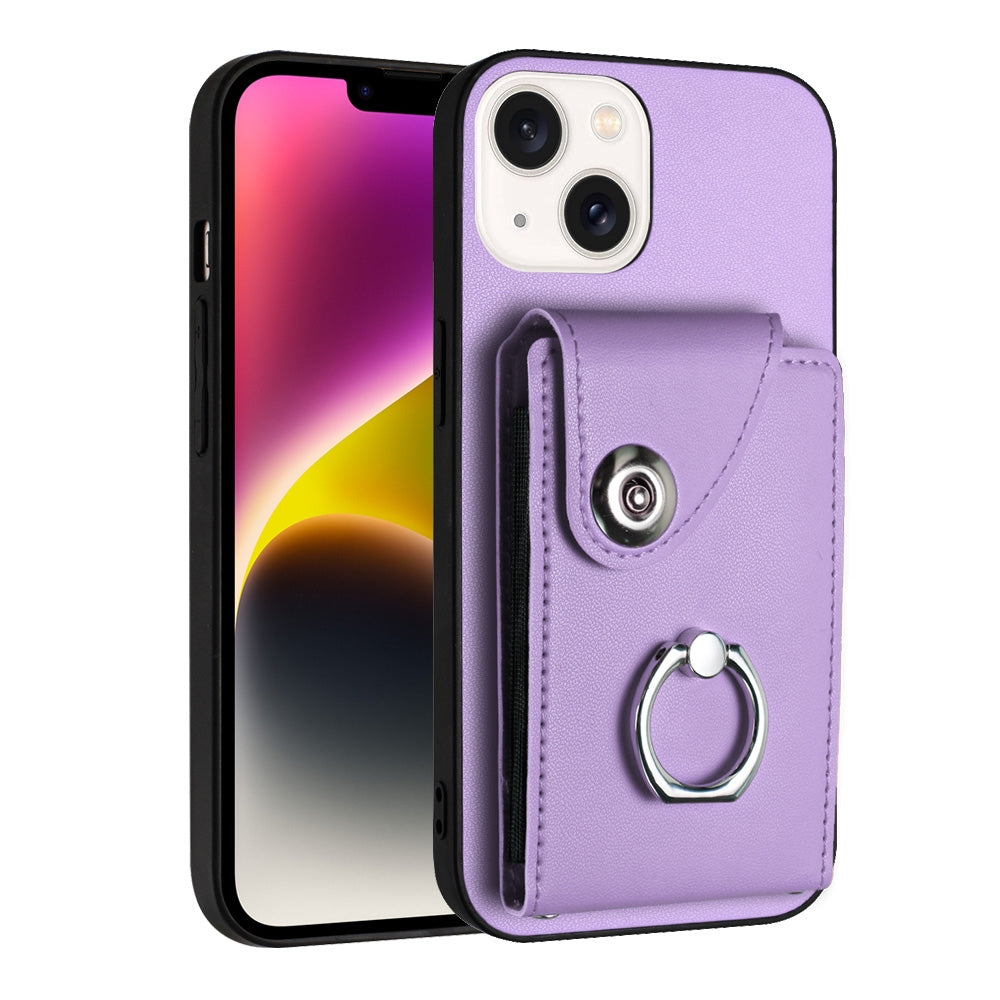 ELECTROPRIME For iPhone 15 Organ Card Bag Ring Holder Phone Case(Purple)