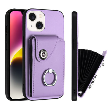ELECTROPRIME For iPhone 15 Organ Card Bag Ring Holder Phone Case(Purple)