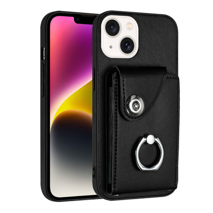 ELECTROPRIME For iPhone 15 Organ Card Bag Ring Holder Phone Case(Black)