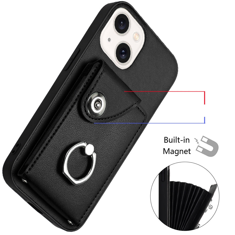 ELECTROPRIME For iPhone 15 Organ Card Bag Ring Holder Phone Case(Black)