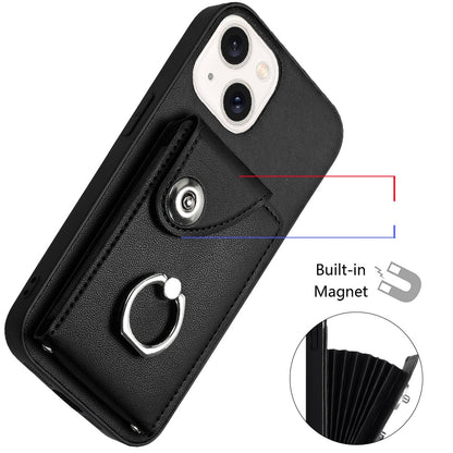 ELECTROPRIME For iPhone 15 Organ Card Bag Ring Holder Phone Case(Black)