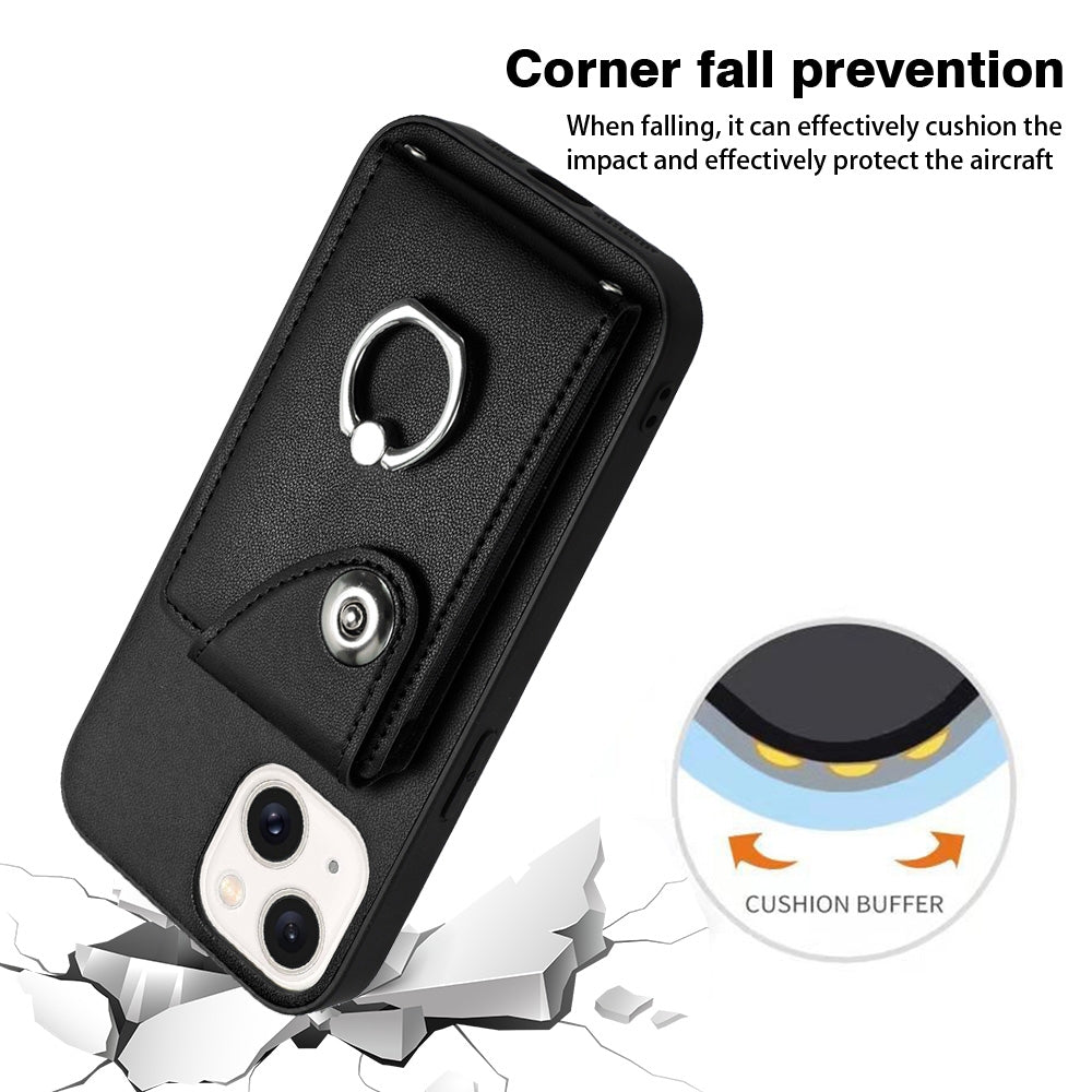 ELECTROPRIME For iPhone 15 Organ Card Bag Ring Holder Phone Case(Black)