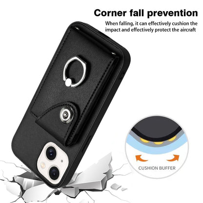 ELECTROPRIME For iPhone 15 Organ Card Bag Ring Holder Phone Case(Black)