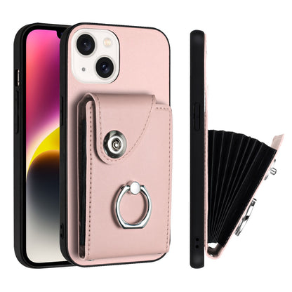 ELECTROPRIME For iPhone 15 Organ Card Bag Ring Holder Phone Case(Pink)
