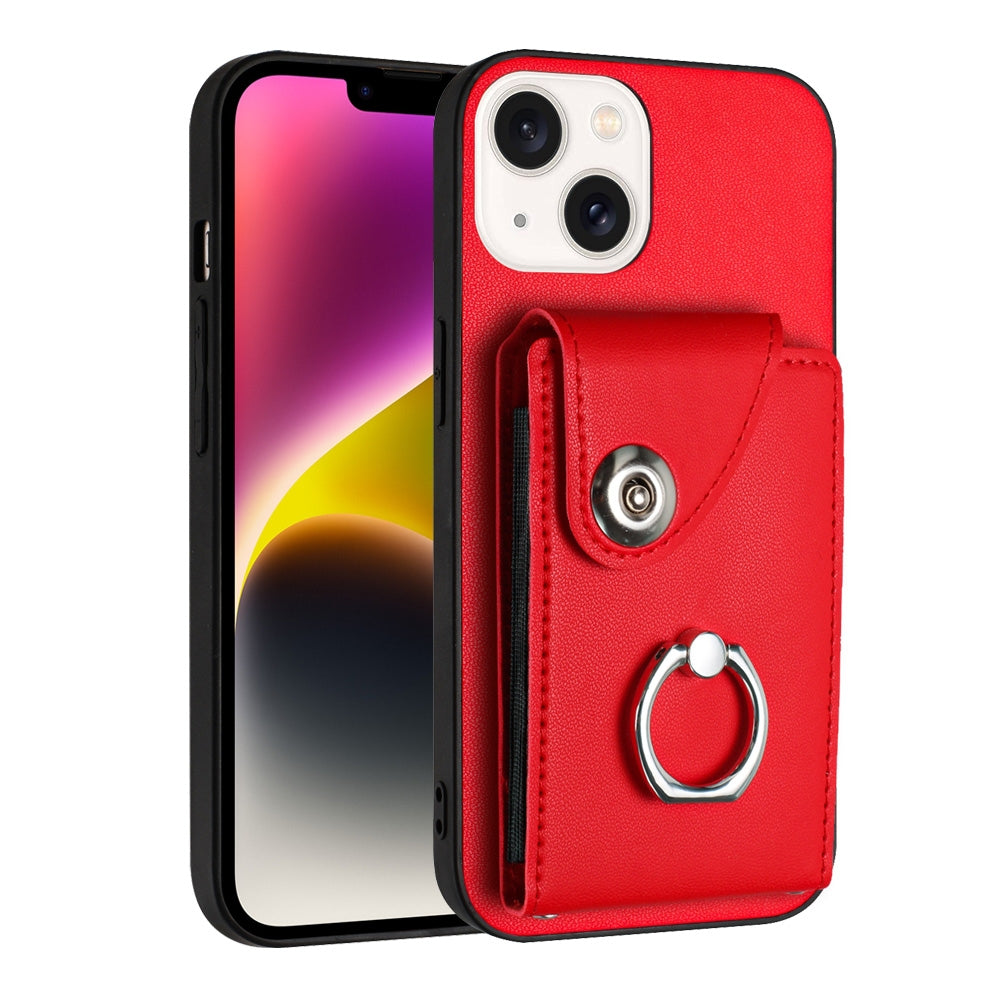 ELECTROPRIME For iPhone 15 Organ Card Bag Ring Holder Phone Case(Red)