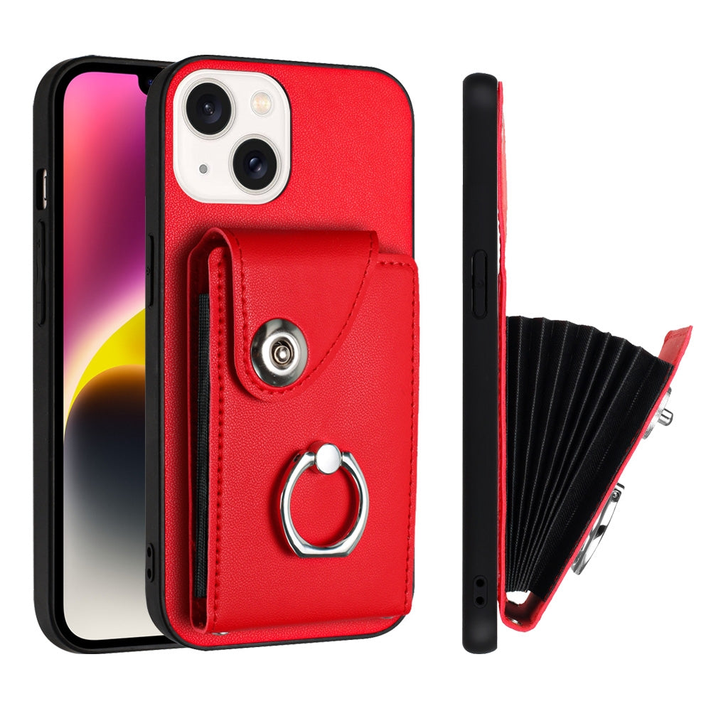 ELECTROPRIME For iPhone 15 Organ Card Bag Ring Holder Phone Case(Red)
