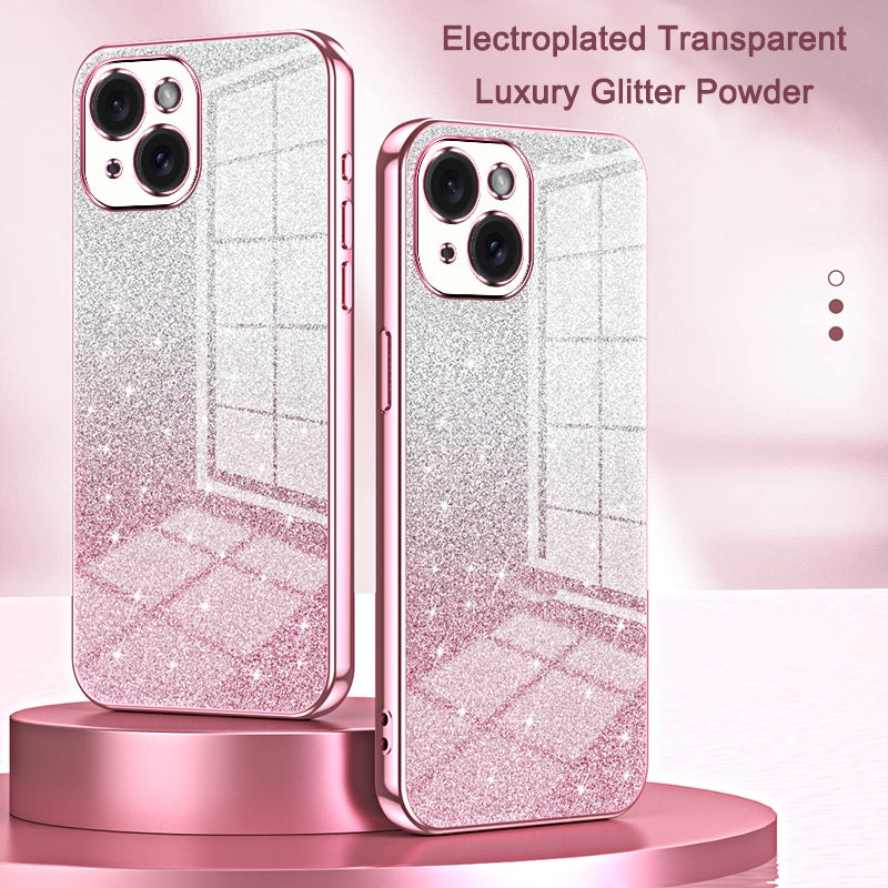 ELECTROPRIME For iPhone 15 Plus Gradient Glitter Powder Electroplated Phone Case(Gold)