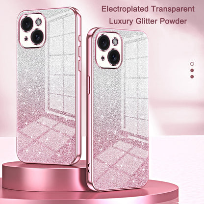 ELECTROPRIME For iPhone 15 Plus Gradient Glitter Powder Electroplated Phone Case(Gold)