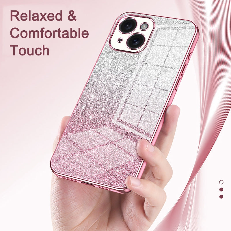 ELECTROPRIME For iPhone 15 Plus Gradient Glitter Powder Electroplated Phone Case(Gold)