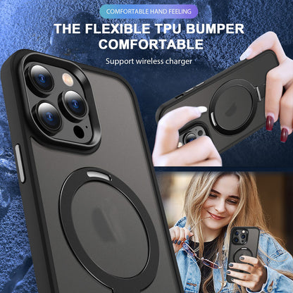 ELECTROPRIME For iPhone 15 Plus Skin-feel MagSafe Holder PC Hybrid TPU Phone Case(Black)
