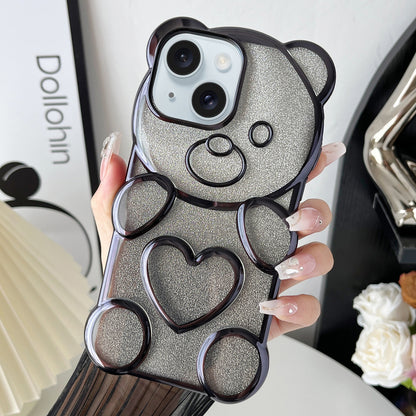 ELECTROPRIME For iPhone 15 Bear Shape Electroplated TPU Phone Case with Gradient Glitter Paper(Black)