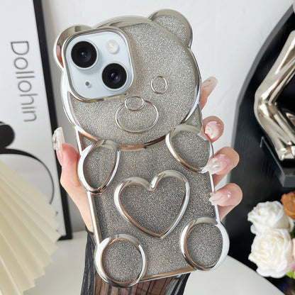 ELECTROPRIME For iPhone 15 Bear Shape Electroplated TPU Phone Case with Gradient Glitter Paper(Silver)