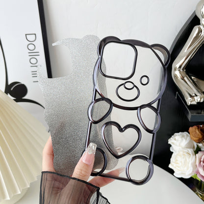 ELECTROPRIME For iPhone 15 Bear Shape Electroplated TPU Phone Case with Gradient Glitter Paper(Blue)