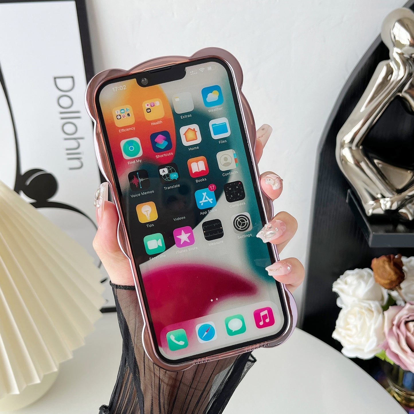 ELECTROPRIME For iPhone 15 Bear Shape Electroplated TPU Phone Case with Gradient Glitter Paper(Black)