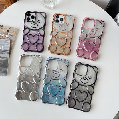 ELECTROPRIME For iPhone 15 Bear Shape Electroplated TPU Phone Case with Gradient Glitter Paper(Black)