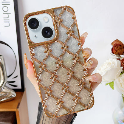 ELECTROPRIME For iPhone 15 Star Flower Electroplated TPU Phone Case with Gradient Glitter Paper(Gold)