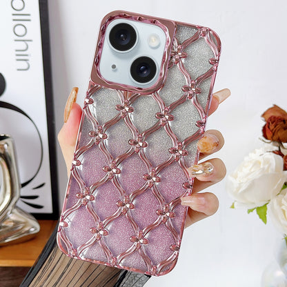 ELECTROPRIME For iPhone 15 Star Flower Electroplated TPU Phone Case with Gradient Glitter Paper(Pink)