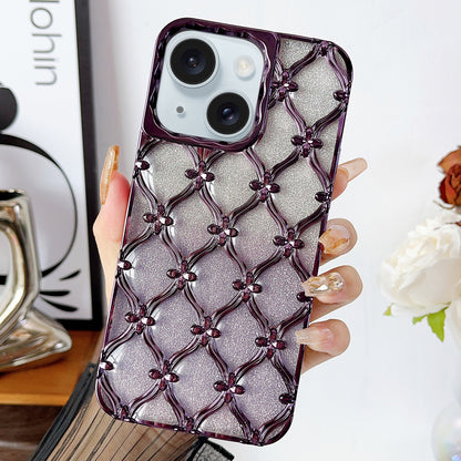 ELECTROPRIME For iPhone 15 Star Flower Electroplated TPU Phone Case with Gradient Glitter Paper(Purple)