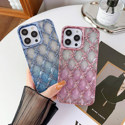 ELECTROPRIME For iPhone 15 Star Flower Electroplated TPU Phone Case with Gradient Glitter Paper(Blue)