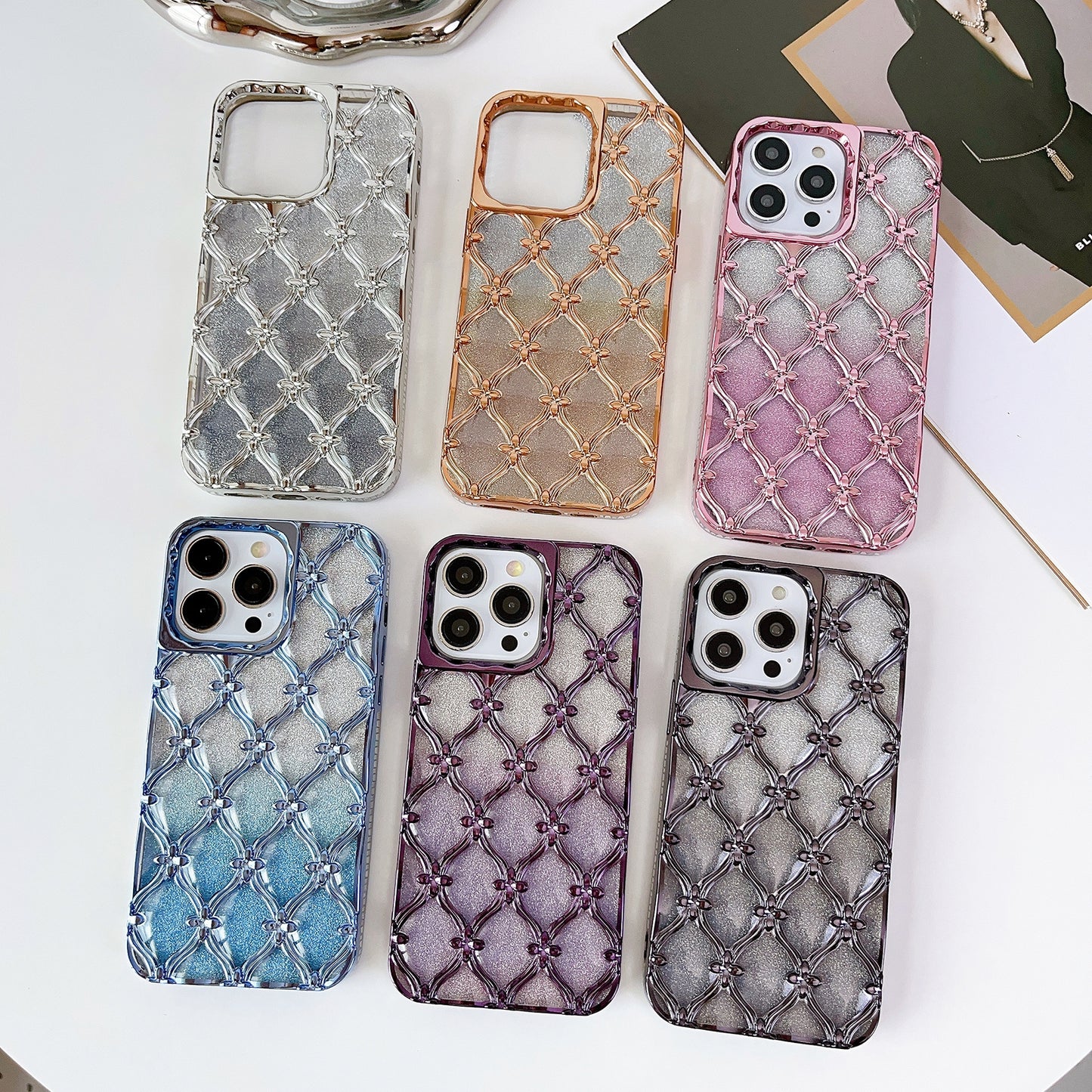 ELECTROPRIME For iPhone 15 Star Flower Electroplated TPU Phone Case with Gradient Glitter Paper(Purple)