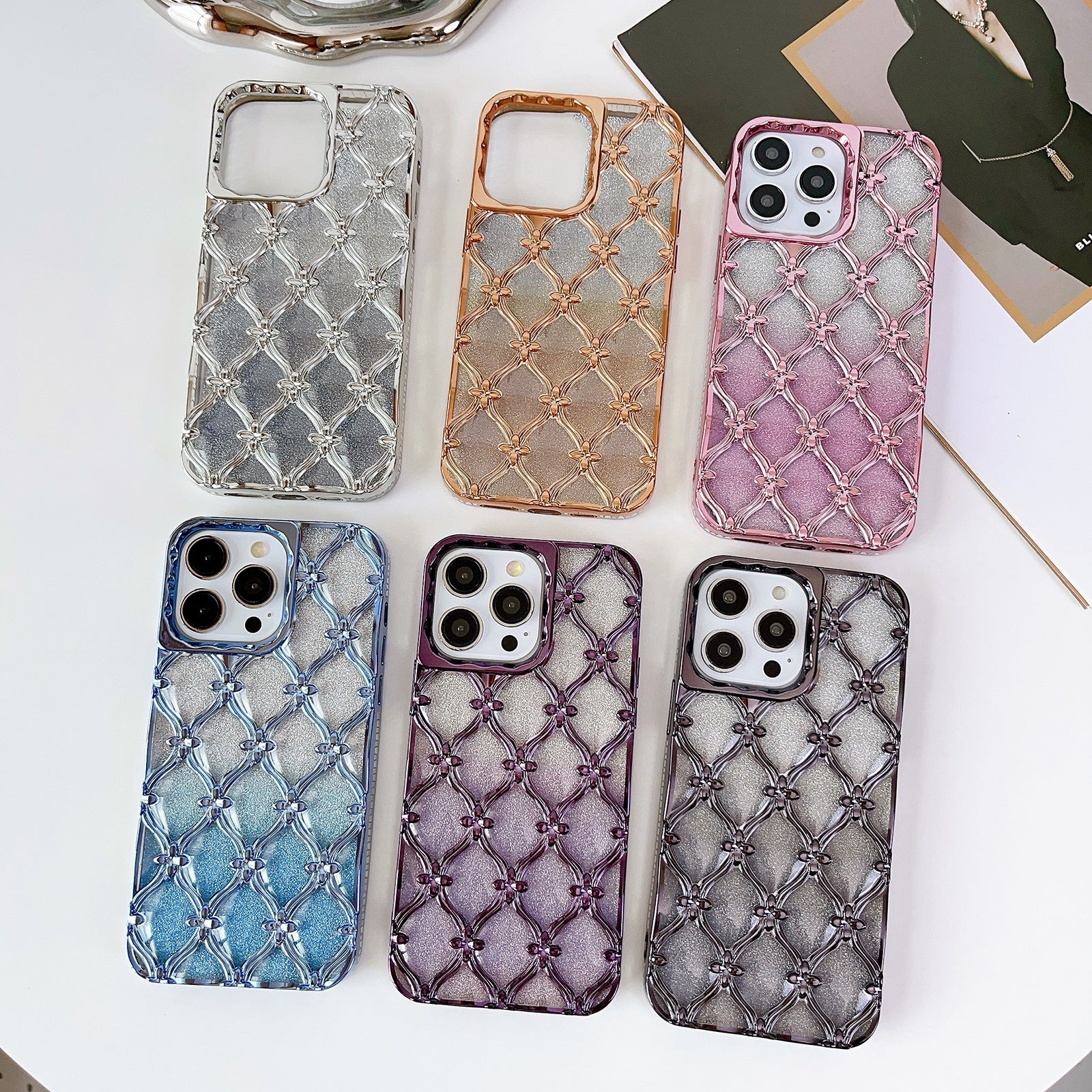 ELECTROPRIME For iPhone 15 Star Flower Electroplated TPU Phone Case with Gradient Glitter Paper(Silver)