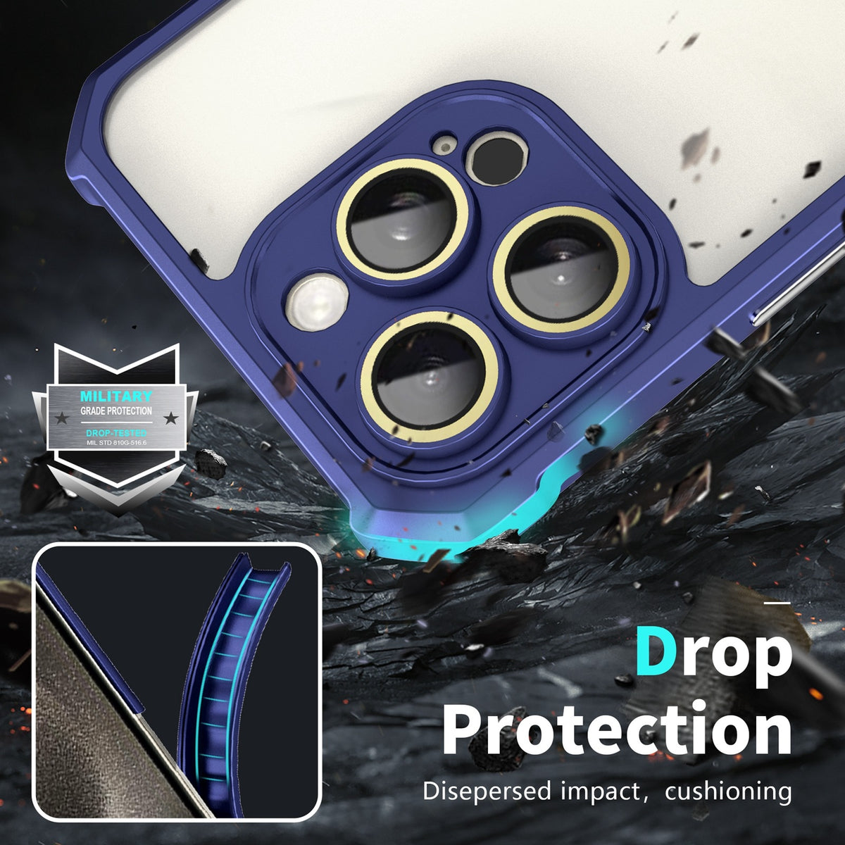 ELECTROPRIME For iPhone 15 Plus Shockproof Acrylic Phone Case with Lens Glass Film(Blue)