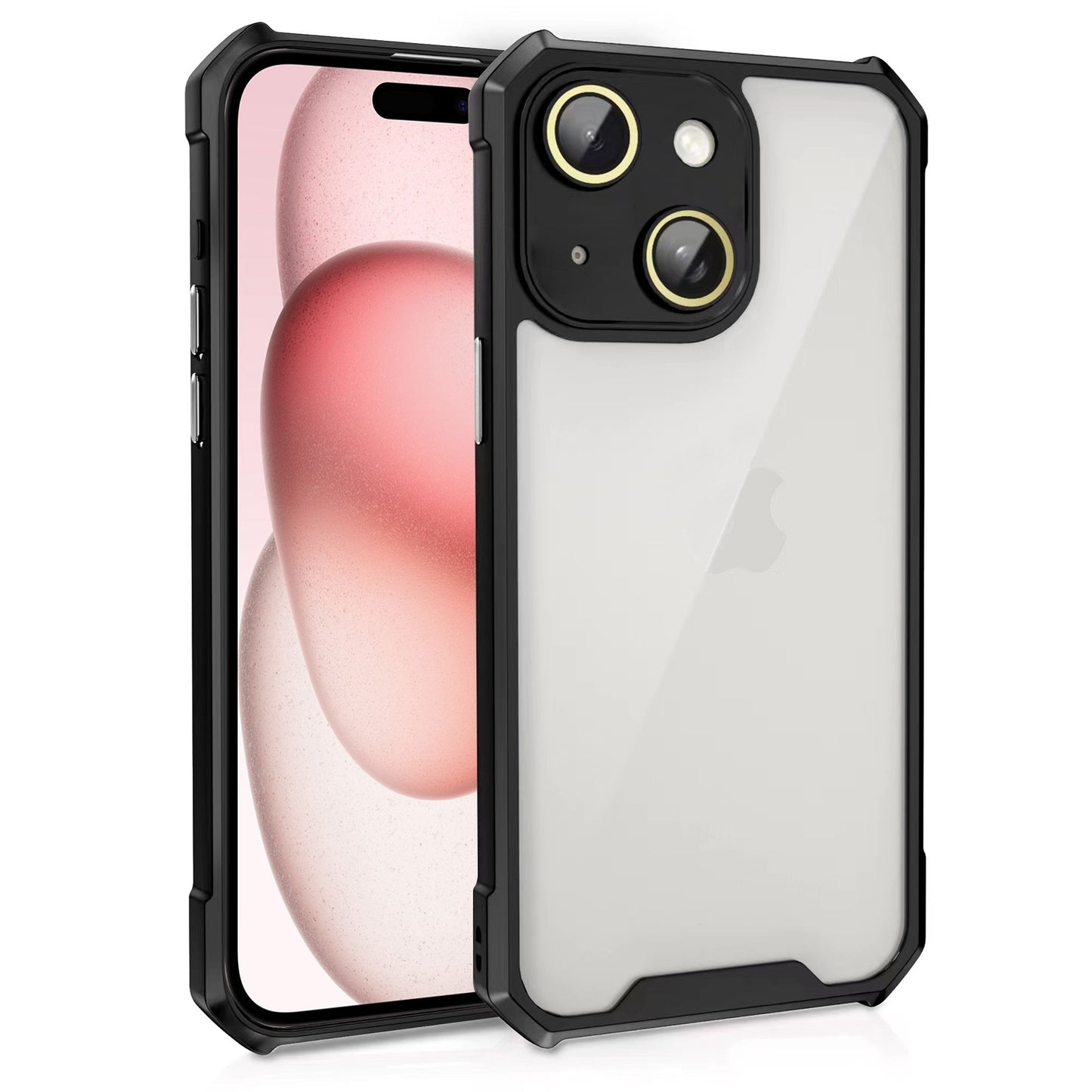 ELECTROPRIME For iPhone 15 Shockproof Acrylic Phone Case with Lens Glass Film(Black)