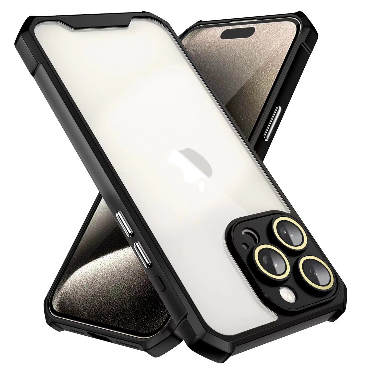 ELECTROPRIME For iPhone 15 Shockproof Acrylic Phone Case with Lens Glass Film(Black)