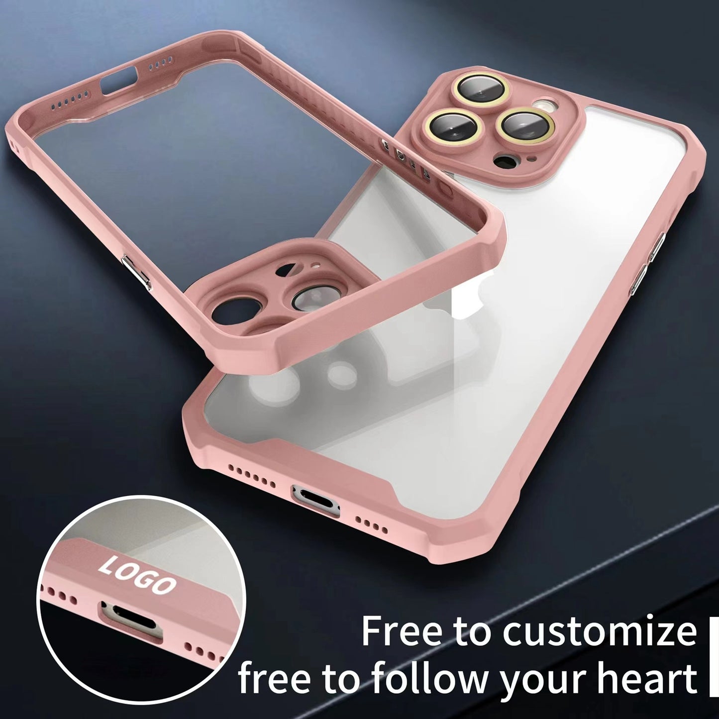 ELECTROPRIME For iPhone 15 Shockproof Acrylic Phone Case with Lens Glass Film(Pink)